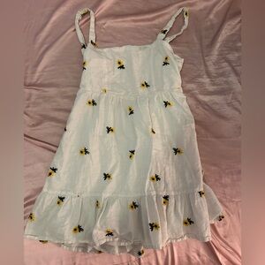 Women’s mini dress white tie back with sunflowers embroidered on